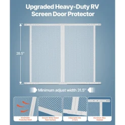 VEVOR RV Screen Door Protector, 28.5 x 31.5 inch Door Grille, Easy to Install and Disassemble, Reinforced Breathable Protective Mesh, Aluminum Alloy Camper RV Entry Protector for Pet Protection, White