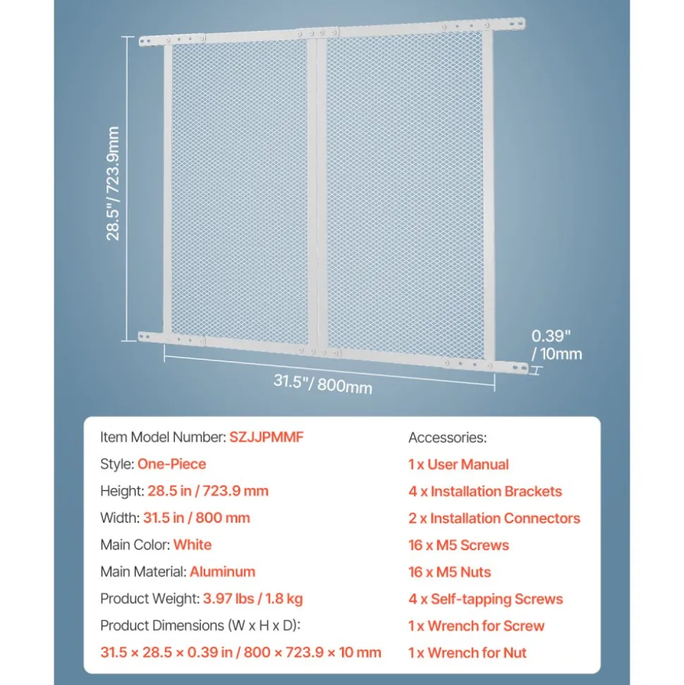 VEVOR RV Screen Door Protector, 28.5 x 31.5 inch Door Grille, Easy to Install and Disassemble, Reinforced Breathable Protective Mesh, Aluminum Alloy Camper RV Entry Protector for Pet Protection, White