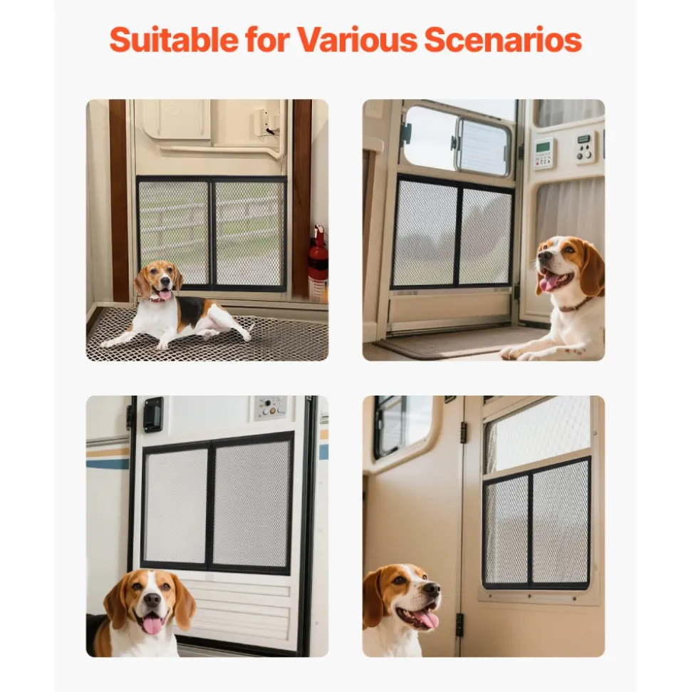 VEVOR RV Screen Door Protector, 26.5 x 20 inch Door Grille, Easy to Install and Disassemble, Reinforced Breathable Protective Mesh, Aluminum Alloy Camper RV Entry Protector for Pet Protection, Black