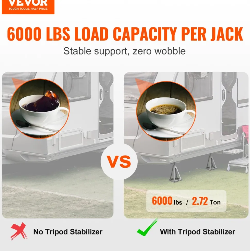 VEVOR RV Stabilizer Jacks, 4 Pack Aluminum RV Leveling Jacks, RV Stack Jacks for RV Travel Trailer Camper, Single Screw Jack Support up to 6000 Lbs, Adjustable from 11 inch to 17 inch