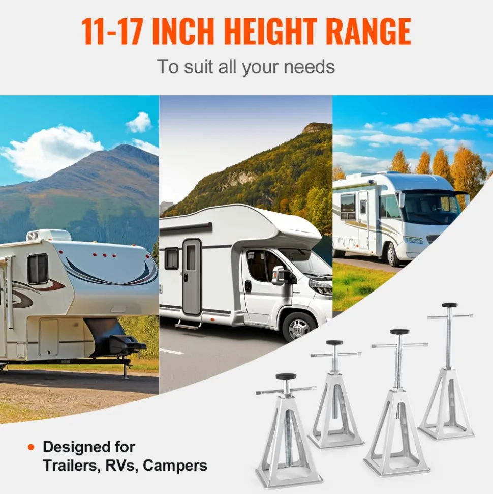 VEVOR RV Stabilizer Jacks, 4 Pack Aluminum RV Leveling Jacks, RV Stack Jacks for RV Travel Trailer Camper, Single Screw Jack Support up to 6000 Lbs, Adjustable from 11 inch to 17 inch