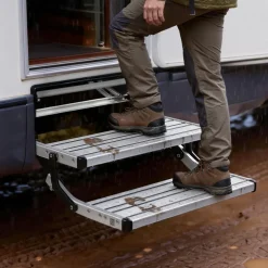 VEVOR RV Steps, 2-Step, 440 lbs Load Capacity, Manual Retractable RV Stairs, Telescopic Folding Aluminum Alloy Camper Steps, Steel Frame Non-Slip Entry Stairs for Camper Van Motorhome Travel Trailer