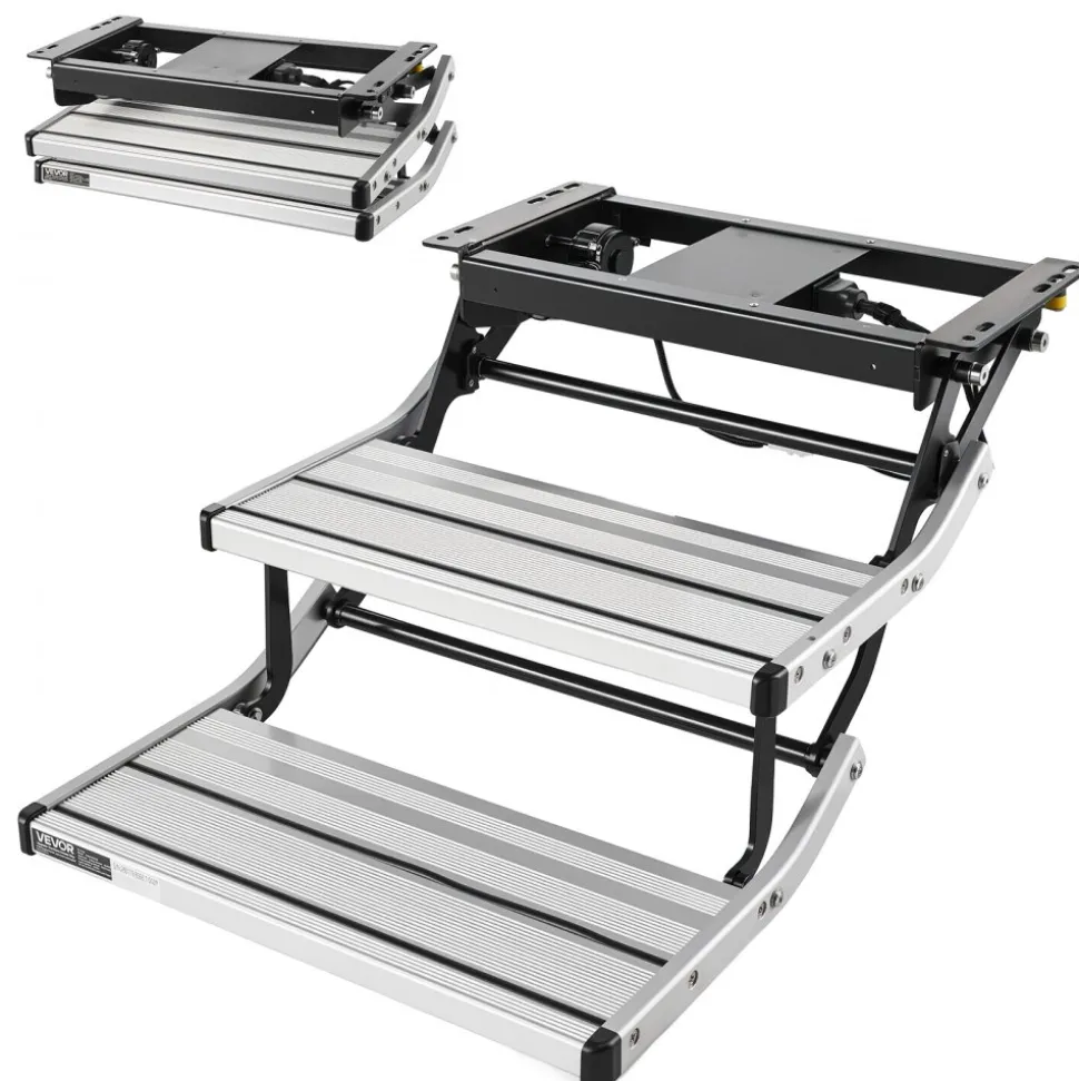 VEVOR RV Steps, 2-Step, 440 lbs Load Capacity, Electric Retractable RV Stairs, Telescopic Folding Aluminum Alloy Camper Steps, Steel Frame Non-Slip Entry Stair for Camper Van Motorhome Travel Trailer