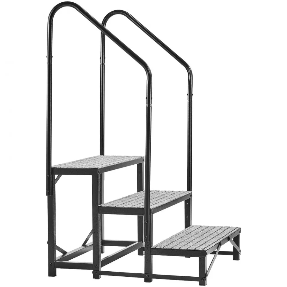 VEVOR RV Steps with Dual Handrails, 3 Steps, 660 lbs Load Capacity, Heavy Duty Outdoor RV Stairs with Non-Slip Mat for Elderly/Pets, Portable Stairs for Hot Tub, Camper, Mobile Home, Porch, Pool, SPA