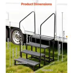 VEVOR RV Steps with Dual Handrails, 4 Steps, 660 lbs Load Capacity, Heavy Duty Outdoor RV Stairs with Non-Slip Mat for Elderly/Pets, Portable Stairs for Hot Tub, Camper, Mobile Home, Porch, Pool, SPA