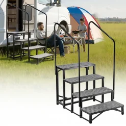 VEVOR RV Steps with Dual Handrails, 4 Steps, 660 lbs Load Capacity, Heavy Duty Outdoor RV Stairs with Non-Slip Mat for Elderly/Pets, Portable Stairs for Hot Tub, Camper, Mobile Home, Porch, Pool, SPA