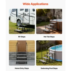 VEVOR RV Steps with Dual Handrails, 4 Steps, 660 lbs Load Capacity, Heavy Duty Outdoor RV Stairs with Non-Slip Mat for Elderly/Pets, Portable Stairs for Hot Tub, Camper, Mobile Home, Porch, Pool, SPA