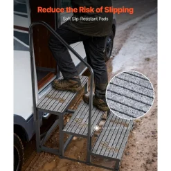 VEVOR RV Steps with Handrail, 3 Steps, 660 lbs Load Capacity, Heavy Duty Outdoor RV Stairs with Non-Slip Mat for Elderly and Pets, Portable Stairs for Hot Tub, Camper, Mobile Home, Porch, Pool, SPA