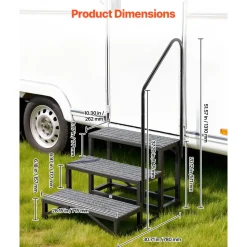 VEVOR RV Steps with Handrail, 3 Steps, 660 lbs Load Capacity, Heavy Duty Outdoor RV Stairs with Non-Slip Mat for Elderly and Pets, Portable Stairs for Hot Tub, Camper, Mobile Home, Porch, Pool, SPA