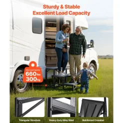 VEVOR RV Steps with Handrail, 3 Steps, 660 lbs Load Capacity, Heavy Duty Outdoor RV Stairs with Non-Slip Mat for Elderly and Pets, Portable Stairs for Hot Tub, Camper, Mobile Home, Porch, Pool, SPA