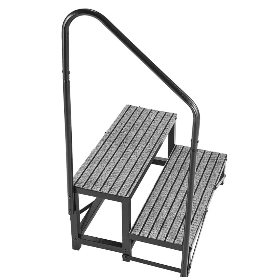 VEVOR RV Steps with Handrail, 2 Steps, 660 lbs Load Capacity, Heavy Duty Outdoor RV Stairs with Non-Slip Mat for Elderly and Pets, Portable Stairs for Hot Tub, Camper, Mobile Home, Porch, Pool, SPA