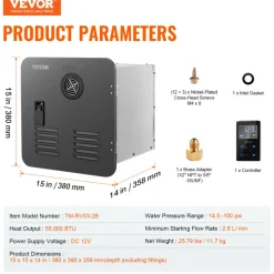 VEVOR RV Tankless Water Heater, Instant Shower with 15 x 15 inches Black Door and Remote Controller, 55000BTU Optimized Comfort Performance Hot Water, Ideal for RVers' Family Everyday Use
