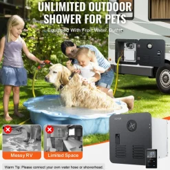 VEVOR RV Tankless Water Heater, Instant Shower with 15 x 15 inches Black Door and Remote Controller, 42000BTU Optimized Comfort Performance Hot Water, Ideal for RVers' Family Everyday Use, Black