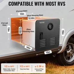 VEVOR RV Tankless Water Heater, Instant Shower with 15 x 15 inches Black Door and Remote Controller, 42000BTU Optimized Comfort Performance Hot Water, Ideal for RVers' Family Everyday Use, Black
