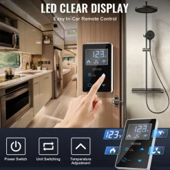 VEVOR RV Tankless Water Heater, Instant Shower with 15 x 15 inches Black Door and Remote Controller, 42000BTU Optimized Comfort Performance Hot Water, Ideal for RVers' Family Everyday Use, Black