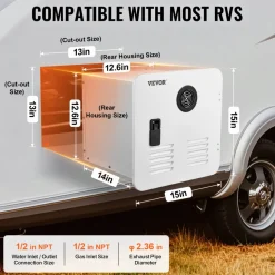 VEVOR RV Tankless Water Heater, Instant Shower with 15 x 15 inches White Door and Remote Controller, 65000BTU Optimized Comfort Performance Hot Water, Ideal for RVers' Family Everyday Use