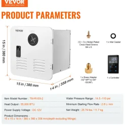 VEVOR RV Tankless Water Heater, Instant Shower with 15 x 15 inches White Door and Remote Controller, 55000BTU Optimized Comfort Performance Hot Water, Ideal for RVers' Family Everyday Use