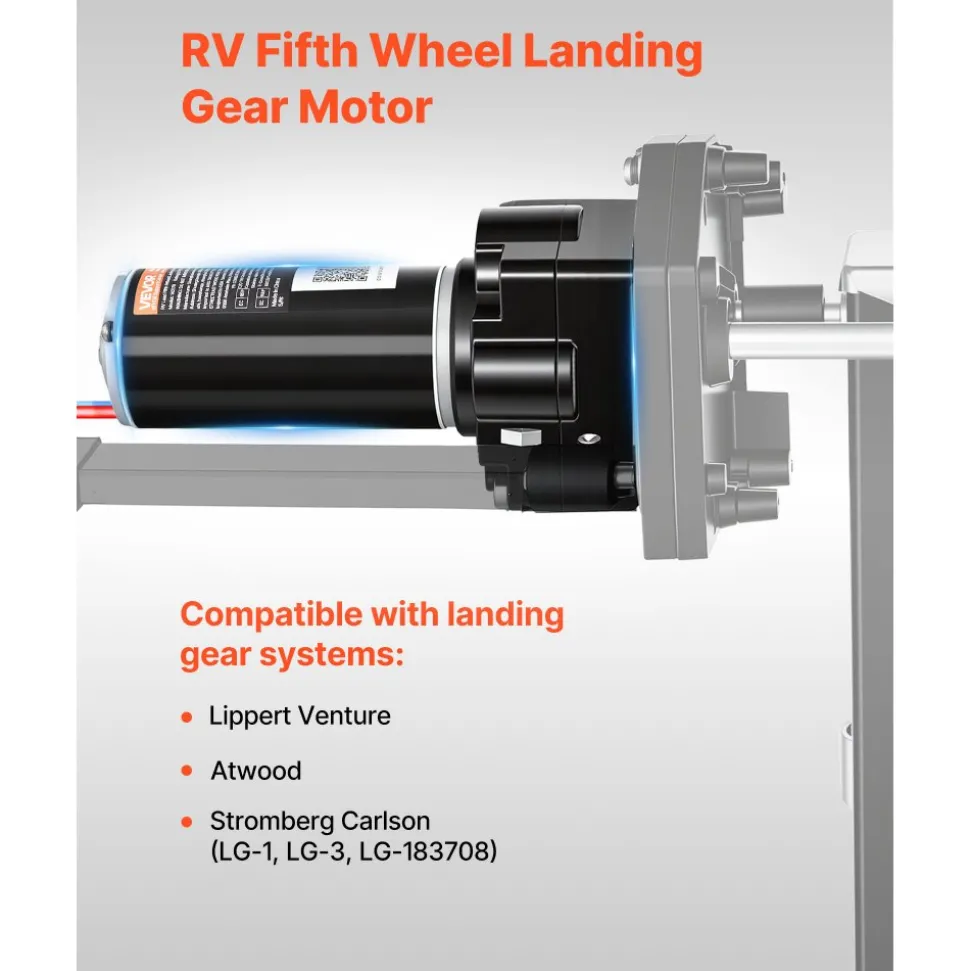 VEVOR RV 5th Wheel Landing Gear Motor, Replaces LG-142178, 5500 lbs Capacity, 300W RV Fifth Wheel Power Landing Gear Motor Compatible with Lippert Venture, Atwood, Stromberg Carlson Systems, Black