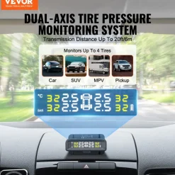 VEVOR RV Tire Pressure Monitoring System, 7.3-87 PSI Trailer TPMS, Universal Wireless Car Alarm System, Waterproof TPMS Sensors Set with Solar Charge, 4 Sensors, 5 Alarm Modes, and Real-time Display