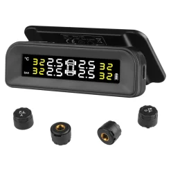 VEVOR RV Tire Pressure Monitoring System, 7.3-87 PSI Trailer TPMS, Universal Wireless Car Alarm System, Waterproof TPMS Sensors Set with Solar Charge, 4 Sensors, 5 Alarm Modes, and Real-time Display