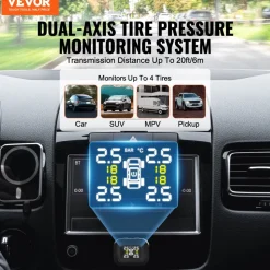 VEVOR RV Tire Pressure Monitoring System, 7.3-87 PSI Trailer TPMS, Universal Wireless Car Alarm System, Waterproof TPMS Sensors Set with 4 Sensors, 5 Alarm Modes, Real-time Display, Easy to Install