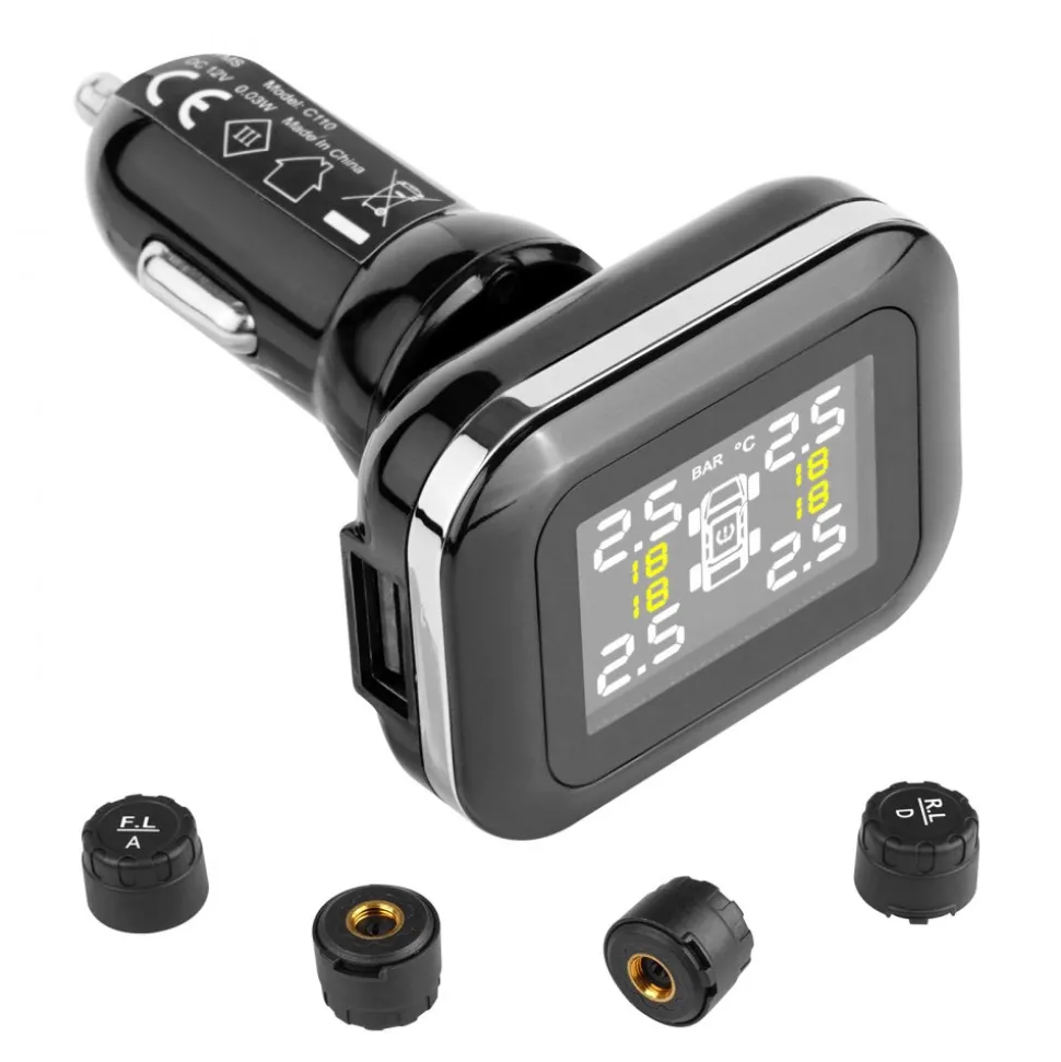 VEVOR RV Tire Pressure Monitoring System, 7.3-87 PSI Trailer TPMS, Universal Wireless Car Alarm System, Waterproof TPMS Sensors Set with 4 Sensors, 5 Alarm Modes, Real-time Display, Easy to Install