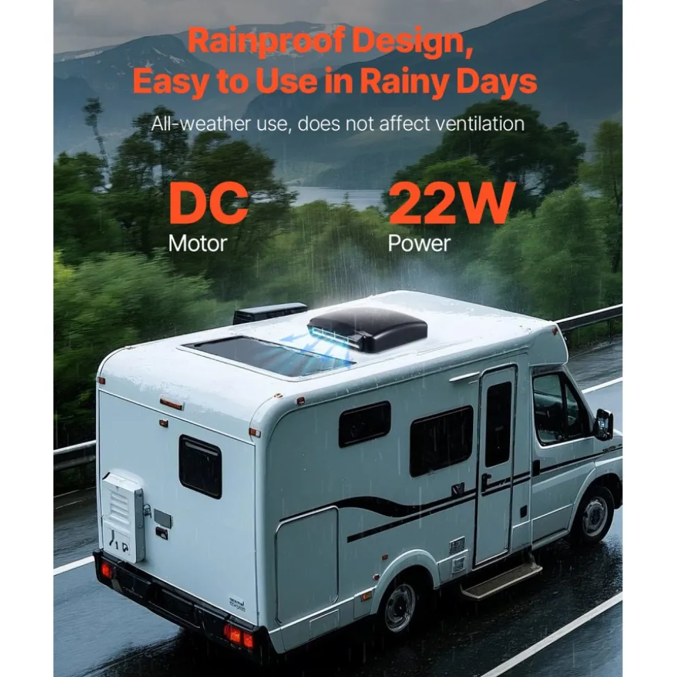 VEVOR RV Vent Fan, 14 inch RV Roof Vent Fan 12V, Powerful 10-Speed Reversible Fan with Remote Control, Built-in Rain Cover, Power Top Lid,12 inch Fan Blade,Fits 14 x14 inch Roof Openings