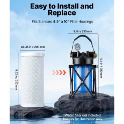 VEVOR RV Water Filter Replacement Cartridge, 0.5-Micron 1 Pack Activated Carbon Block Cartridge, Premium RV Water Filtration for 4.5" x 10" Filter Housing, Reduces Sediment, Particles, Chlorine, Odors