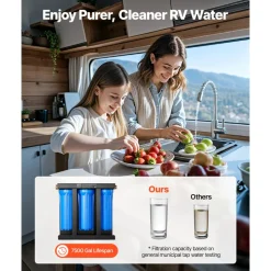 VEVOR RV Water Filtration System, 3-Cartridge Water Filter System for Campers, Remove Sediments, Chlorine, Bad Tastes, Odors, and Most Contaminants, RV Filter with Bracket for RVs, Boats, Vans