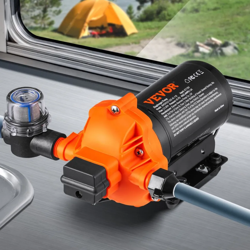 VEVOR RV Water Pressure Diaphragm Pump 3Chambers 110V 3.3GPM 45PSI Adjustable Presssure Fresh Water Pump, Self Priming Sprayer Pump for RV Camper Marine Boat Lawn