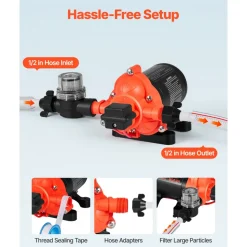 VEVOR RV Water Pump, 12V DC 4 GPM (15.1 L/min), 3-Chamber Self-Priming Diaphragm Water Pump with Automatic Pressure Switch, 40 PSI Max Pressure, On Demand for RV, Caravan, Marine, Yacht, Car Washing
