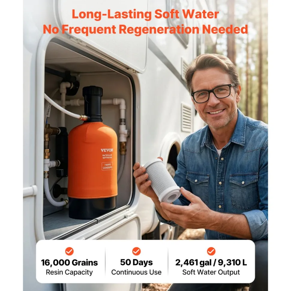 VEVOR RV Water Softener, 12,000 Grain, Portable Water Softener System with NPT 3/4" Fittings, Food-Grade Resin, Quick Connect, Convenient for RVs, Trailers, Boats, Mobile Car Washing, Pressure Washing