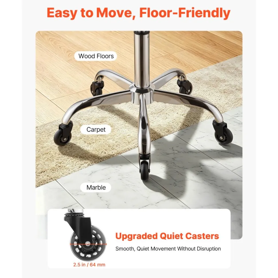 VEVOR Saddle Stool with Back Support, 500 lbs Weight Capacity, Height Adjustable, Quiet Casters, Ergonomic PU Leather Seat, 360° Swivel Saddle Stool Rolling Chair for Salon, Spa, Bar, Medical, Black