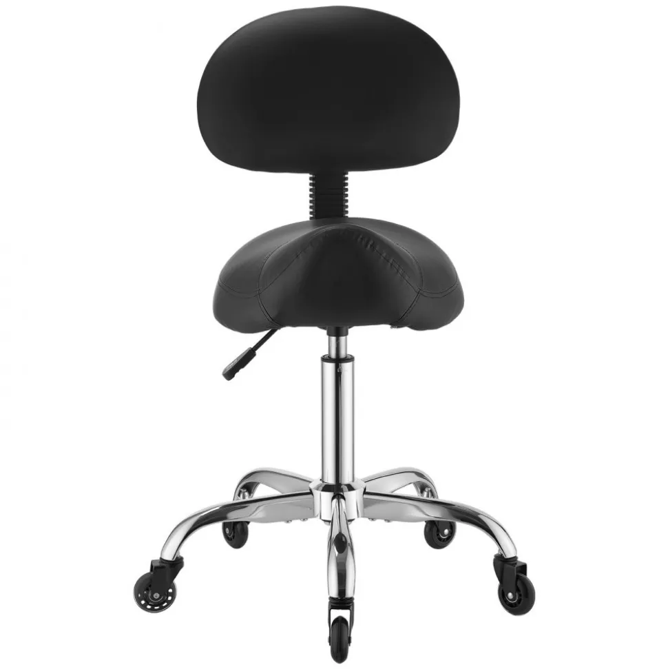 VEVOR Saddle Stool with Back Support, 500 lbs Weight Capacity, Height Adjustable, Quiet Casters, Ergonomic PU Leather Seat, 360° Swivel Saddle Stool Rolling Chair for Salon, Spa, Bar, Medical, Black