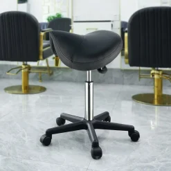 VEVOR Saddle Stool with Wheels, 400 LBS Weight Capacity, Height Adjustable Thickened PU Leather Swivel Saddle Stool Chair for Salon, Spa, Tattoo, Clinic, Black