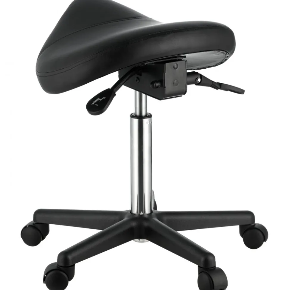 VEVOR Saddle Stool with Wheels, 400 LBS Weight Capacity, Height Adjustable Thickened PU Leather Swivel Saddle Stool Chair for Salon, Spa, Tattoo, Clinic, Black
