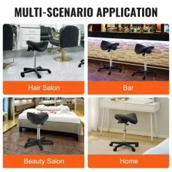 VEVOR Saddle Stool with Wheels, 400 LBS Weight Capacity, Height Adjustable Thickened PU Leather Swivel Saddle Stool Chair for Salon, Spa, Tattoo, Clinic, Black