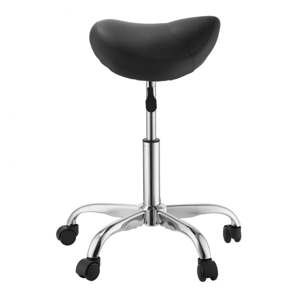 VEVOR Saddle Stool with Wheels, 500 lbs Weight Capacity, Height Adjustable, Ergonomic PU Leather Seat, 360° Swivel Saddle Stool Rolling Chair for Salon, Spa, Bar, Home, Medical, and Massage, Black
