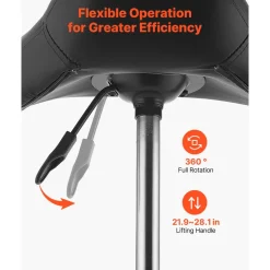 VEVOR Saddle Stool with Wheels, 500 lbs Weight Capacity, Height Adjustable, Ergonomic PU Leather Seat, 360° Swivel Saddle Stool Rolling Chair for Salon, Spa, Bar, Home, Medical, and Massage, Black