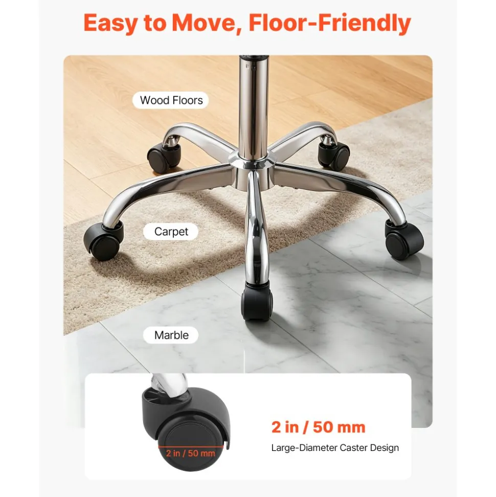 VEVOR Saddle Stool with Wheels, 500 lbs Weight Capacity, Height Adjustable, Ergonomic PU Leather Seat, 360° Swivel Saddle Stool Rolling Chair for Salon, Spa, Bar, Home, Medical, and Massage, Black