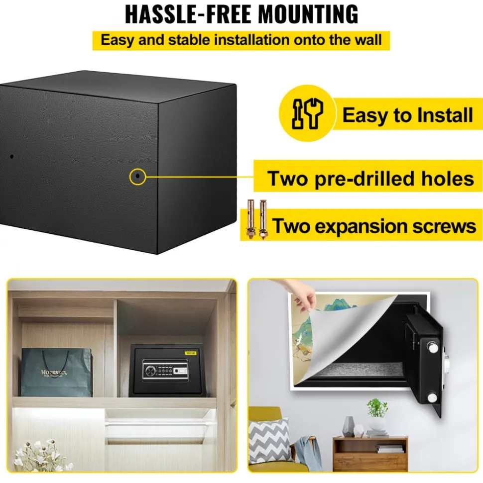 VEVOR Safe Box, 0.8 CU.FT Fingerprint Safe Box for Money with 2 Keys & Digital Keypad, Q235 Steel Safe Box for Storing Cash, Jewelry, Pistols, Documents, Watches in Home & Office & Hotel
