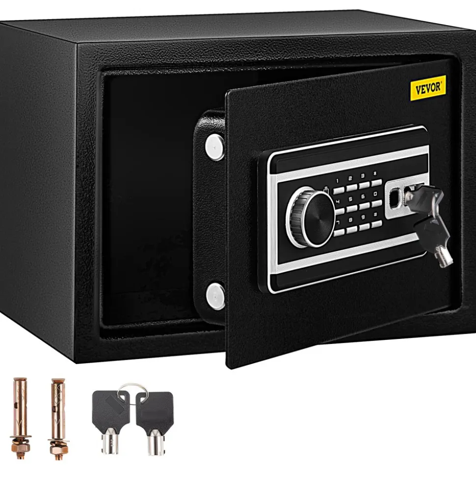VEVOR Safe Box, 0.8 CU.FT Fingerprint Safe Box for Money with 2 Keys & Digital Keypad, Q235 Steel Safe Box for Storing Cash, Jewelry, Pistols, Documents, Watches in Home & Office & Hotel