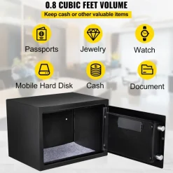 VEVOR Safe Box, 0.8 CU.FT Fingerprint Safe Box for Money with 2 Keys & Digital Keypad, Q235 Steel Safe Box for Storing Cash, Jewelry, Pistols, Documents, Watches in Home & Office & Hotel