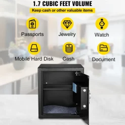 VEVOR Safe Box, 1.7 CU.FT Fingerprint Safe Box for Money with 2 Keys & Digital Keypad, Q235 Steel Safe Box for Storing Cash, Jewelry, Pistols, Documents, Watches in Home & Office & Hotel