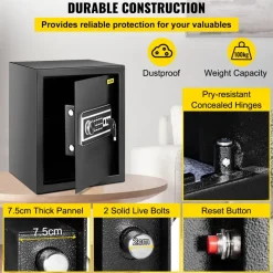 VEVOR Safe Box, 1.7 CU.FT Fingerprint Safe Box for Money with 2 Keys & Digital Keypad, Q235 Steel Safe Box for Storing Cash, Jewelry, Pistols, Documents, Watches in Home & Office & Hotel