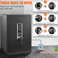 VEVOR Safe, 2.2 Cubic Feet Home Safe, Steel Security Safe with Fingerprint, Digital Keypad and 2 Keys, Cabinet Safe with Large Fire-proof Bag, Protect Cash, Gold, Jewelry, Documents, 15.8x13x23.6 inch