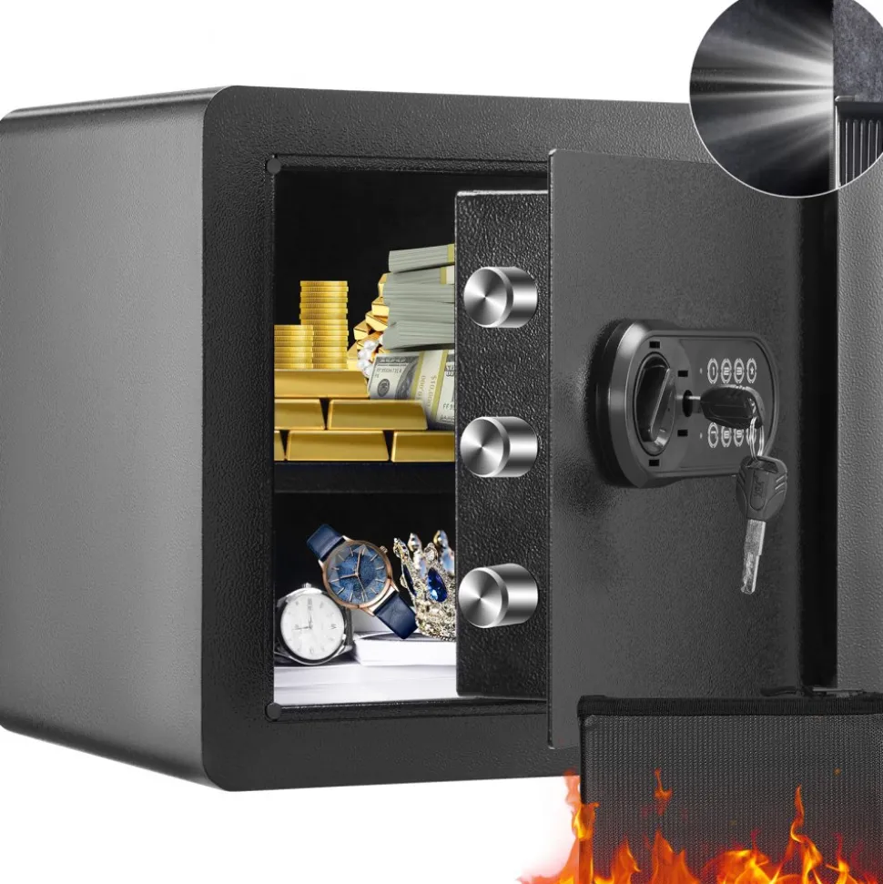 VEVOR Safe, 1.2 Cubic Feet Home Safe, Steel Security Safe with Digital Keypad and 2 Keys, Cabinet Safe with Fire-proof Bag, Protect Cash, Gold, Jewelry, Documents for Home, Hotel, 15.8x11.8x13.8 inche