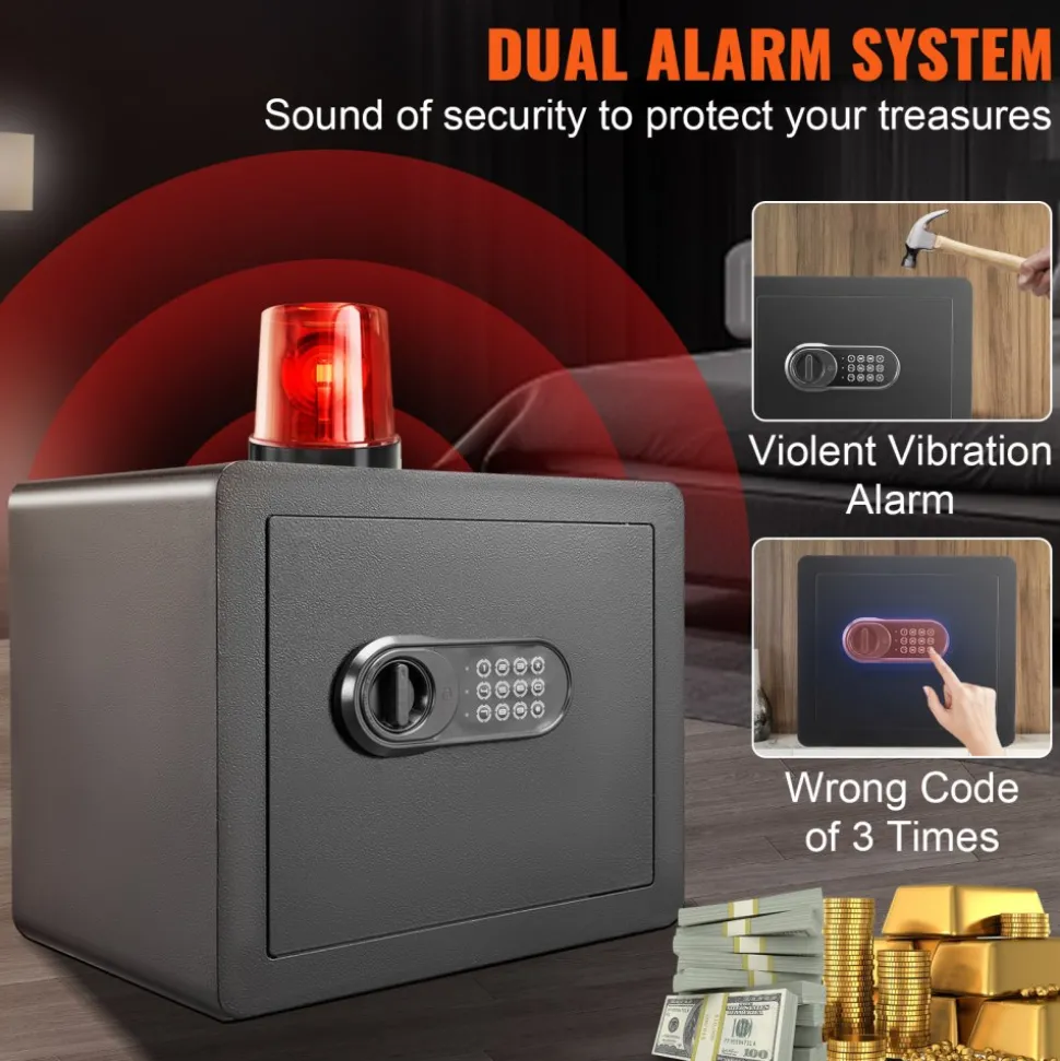 VEVOR Safe, 1.2 Cubic Feet Home Safe, Steel Security Safe with Digital Keypad and 2 Keys, Cabinet Safe with Fire-proof Bag, Protect Cash, Gold, Jewelry, Documents for Home, Hotel, 15.8x11.8x13.8 inche