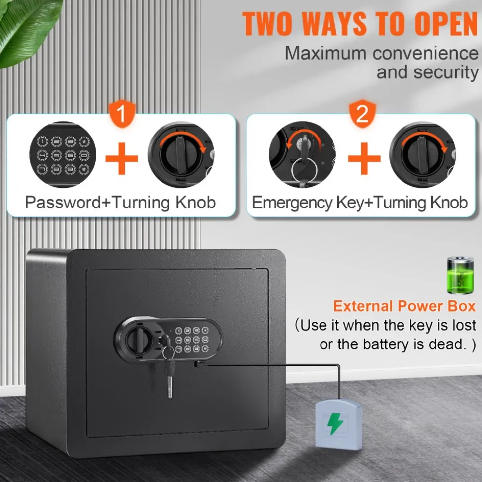 VEVOR Safe, 1.2 Cubic Feet Home Safe, Steel Security Safe with Digital Keypad and 2 Keys, Cabinet Safe with Fire-proof Bag, Protect Cash, Gold, Jewelry, Documents for Home, Hotel, 15.8x11.8x13.8 inche