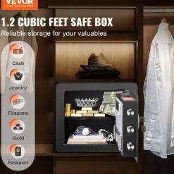VEVOR Safe, 1.2 Cubic Feet Home Safe, Steel Security Safe with Digital Keypad and 2 Keys, Cabinet Safe with Fire-proof Bag, Protect Cash, Gold, Jewelry, Documents for Home, Hotel, 15.8x11.8x13.8 inche